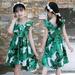 Hunpta Kids Teen Children Girls Sleeveless Leaf Print Ruched Dress Casual Clothes