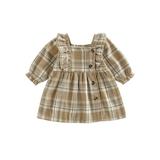 LWXQWDS Infant Toddler Baby Girls Plaid Dress Long Sleeve Ruffle A-line Dress Autumn Winter Casual Princess Dress Outfits Khaki 2-3 Years