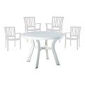 5 Piece Set 42 Round Resin Patio Table and 4 Resin Chairs in White