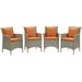 Pemberly Row Patio Dining Arm Chair in Gray and Orange (Set of 4)