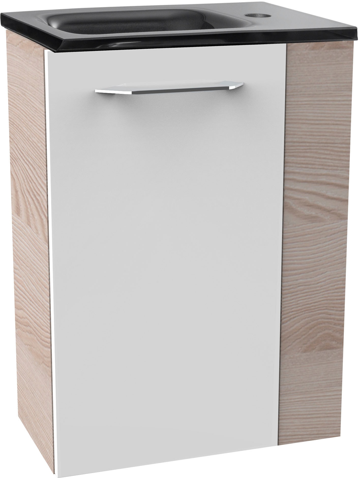 Waschtisch FACKELMANN "SBC", braun (braun, weiß, alaska, esche, optik), B:45cm H:61,5cm T:25cm, Glas, Holzwerkstoff, Waschtische, Waschtisch, bestehend aus Becken und Unterbau, Breite ca. 45 cm Image