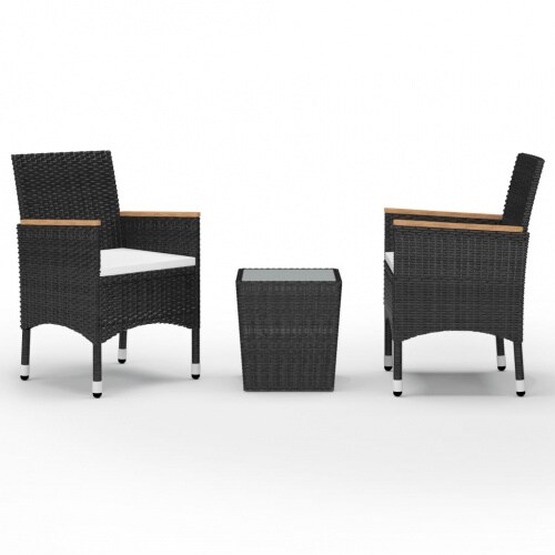 vidaXL 3-tlg. Bistro-Set Poly Rattan und Hartglas : Farbe - Schwarz 2 Image