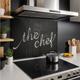 Image en verre Cuisine Protection murale Cuisinière Vintage Tableau noir citation The Chef 100x70