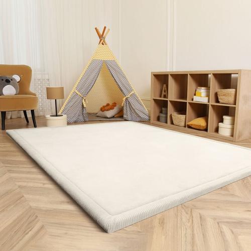 Kinderteppich Kinderzimmer Teppich Baby Spielteppich Flauschig Rutschfest Deko 100x200 cm, Creme