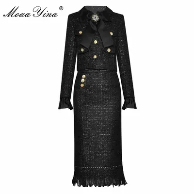 Moretenues Yina-Ensemble de créateur de mode pour femme manches longues veste à boutonnage simple