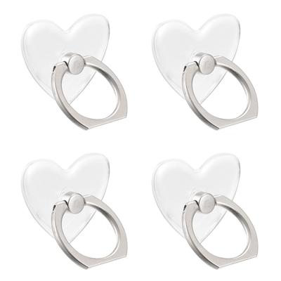 Transparent Phone Ring Holders, Clear Finger Grip Stand (Heart Shape), 4Pcs - Transparent, Silver