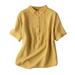 HSMQHJWE Baseball Shirt Women Button Up Linen Shirt Women Button Down Shirts Womens 2022 Summer Casual Short Sleeve Linen Collar T Shirts Loose Solid Color T Shirts Fashionable Cute Shirts T Shirts W