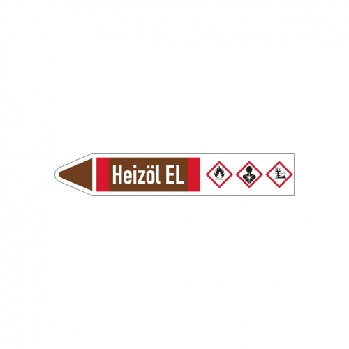 Aufkleber I RKZ-Etikett Heizöl EL,links,DIN 2403,braun/weiß/rot,f.Ø 15-25mm,96x17mm,8/Bogen Image