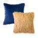 Phantoscope Designer s Choice Decorative Throw Pillow Set Fluffy Faux Fur & Pom Pom Velvet Bundle for Sofa Couch Bedroom 18 x 18 Orange Fur and Navy Velvet 2 Pack