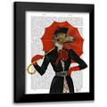 Fab Funky 20x24 Black Modern Framed Museum Art Print Titled - Elegant Greyhound and Red Umbrella