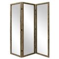 70 Inch 3 Panel Mirror Room Divider Wood Frame Distressed Brown- Saltoro Sherpi