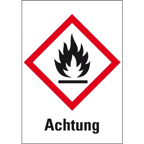 Aufkleber I Gefahrensymbol Flamme GHS 02, Achtung, Haftpapier, permanent, 26x37mm, 1000/Rolle, GHS-Verordnung Image