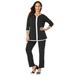 Plus Size Women's 2-Piece Stretch Knit Notch Neck Pant Set by The London Collection in Black White Combo (Size 2X)