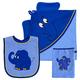Smithy Hand Towel Set 3 Pieces The Blue Elephant 100% Cotton Terry Cloth Baby Hooded Towel, Face Cloth, Bib Boy & Girl Gift for Birth