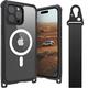 MAGEASY Protective iPhone 14 Pro Max Case with Strap 6.7" - 16ft Drop Tested, iPhone 14 Pro Max Case with Crossbody Lanyard, Compatible with MagSafe - Odyssey+ M (3 Lens) (Metal Frame, Mystery Black)