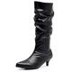 Lroey Reoly Women Kitten Heel Mid Calf Boots, Casual Slouch Boots Slip On Mid Heel Long Boots Pointed Toe 294 Black/Hm Size 6 UK/40