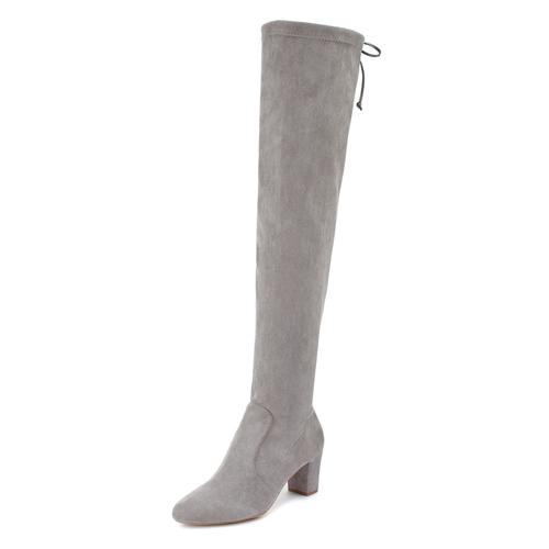 Overkneestiefel LASCANA Gr. 39, Varioschaft, grau (hellgrau) Damen Schuhe Slouchy Boots,Langschaft Stiefel,Schlupf-Boot, weiches Stretchmaterial