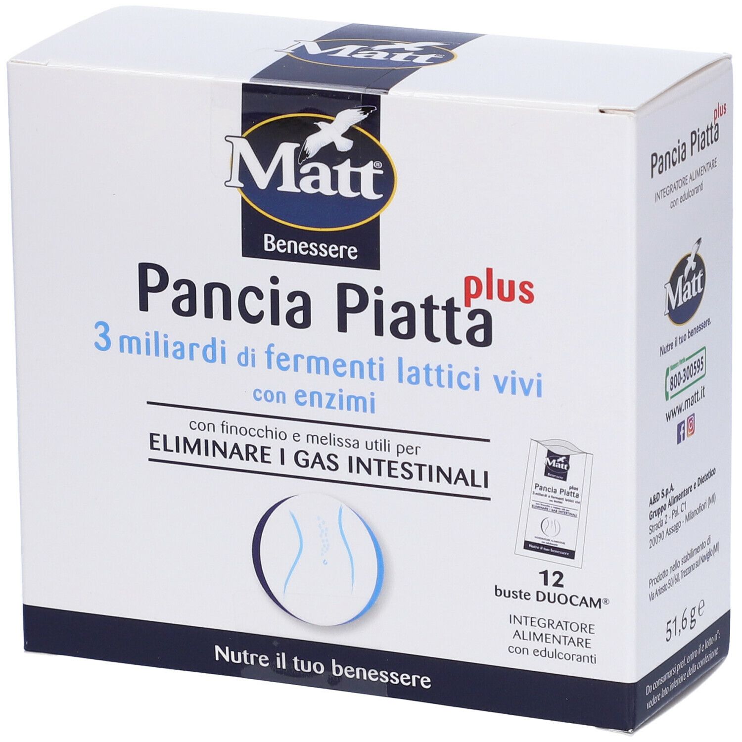 MATT Benessere Pancia Piatta Plus Integratore Alimentare 51,6 g Polver
