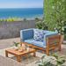 Brayden Studio® Seaham 3 Piece Teak Sofa Seating Group w/ Cushions Wood in Blue/Brown | Outdoor Furniture | Wayfair