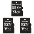 Intenso Professional microSDHC 32GB Class 10 UHS-I, U3, V30 Speicherkarte inkl. SD-Adapter (bis zu 100 MB/s), schwarz, 3er Pack