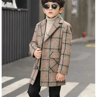 Manteau en laine pour garçon veste pour enfants col rabattu plaid garde au chaud vêtements pour