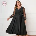Della Mel – robe en dentelle pour femmes grande taille Sexy col en V manches longues Maxi