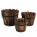 Rustic Wooden Barrel Planter Round Wooden Garden Flower Pot Decor Plant Container Set of 3 (3 Sizes)