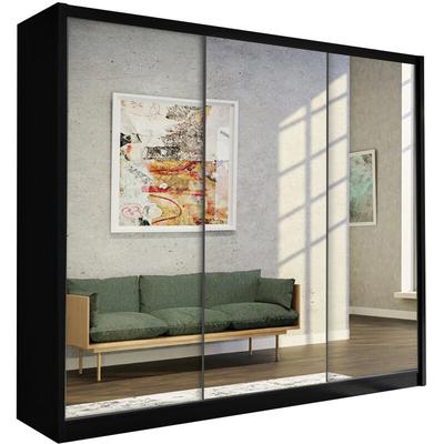 COMFATRA Wardrobe|3 Sliding Door Wardrobe| Full Mirror Wardrobe|(216cm x 250cm x 62cm) |Black
