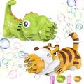 YouLoveIt 1/2 PCS Bubble Machine Toys Bubble Machine Gun Toys for Kids 10-Hole Bubble Maker Toy with Bubble Solution & Tray Bubble Machine for Boys Girls Tiger/Dinosaur/Unicorn Bubble Gun