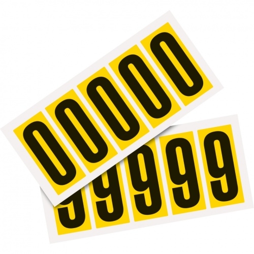 Aufkleber I Kombipackung Ziffer 0-9, gelb/schwarz, Folie, SH 75mm, 38x88mm, 10 je Ziffer/Packung Image