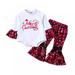 SYNPOS 0-18M 2Pcs Baby Girl Christmas Outfits Long Sleeve Letter Romper Flare Pants Set