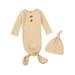 Sunisery Newborn Baby Girls Boys Knitted Swaddle Round Neck Sleeping Blanket with Cap Beige 3-6 Months