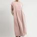 Women s Summer Cotton Linen Dresses Cap Sleeve Round Neck Loose Baggy Kaftan Beach Long Maxi Dress With Pockets