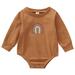 TUOBARR Baby Girl Boy Crewneck Sweatshirt Long Sleeve Romper Solid Rainbow Oversized Sweater Bodysuit Pullover Top Brown (0-24Months)