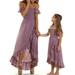 Mother Daughter Matching Dress Mommy and Me Dresses Off Shoulder Chiffon Ruffled Long Dress