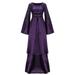 Cosplay Outfits for Women Flare Sleeve Tie Front Floor Length Maxi Tiered Dress Retro Medieval Gothic Dresses Clothes