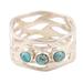 Glory of the Lake,'Sterling Silver Band Ring with Three Recon Turquoise Stones'