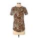 Victoria's Secret Pink Short Sleeve T-Shirt: Crew Neck Covered Shoulder Ivory Animal Print Tops - Women's Size X-Small - Print Wash