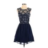 As U Wish Casual Dress - A-Line High Neck Sleeveless: Blue Print Dresses - Women's Size 3