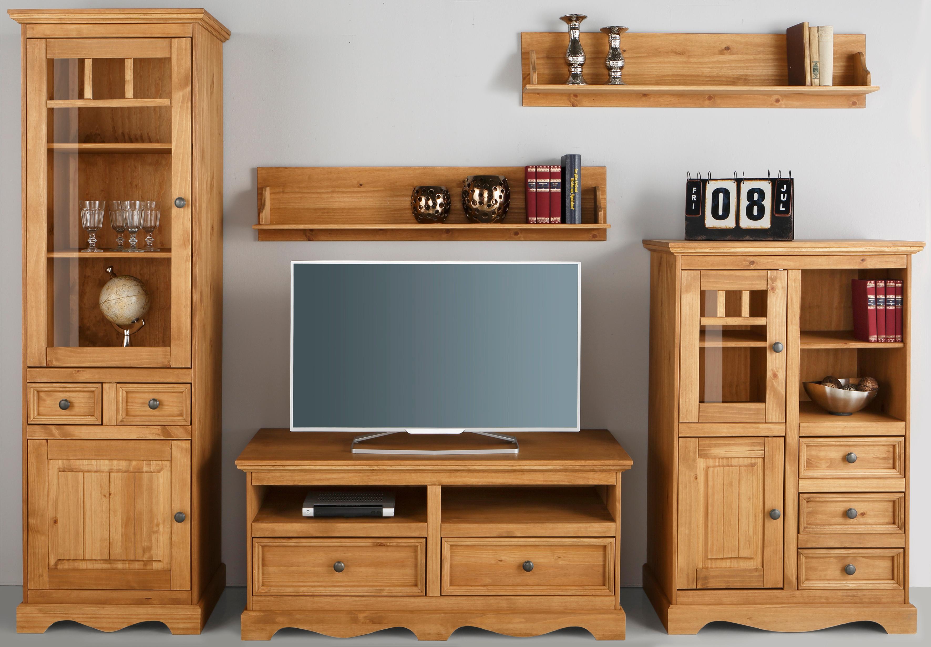 Wohnwand HOME AFFAIRE "Melissa", beige (natur gebeizt, gewachst), Kastenmöbel-Sets, Wohnwand