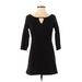 White House Black Market Casual Dress - A-Line Keyhole 3/4 sleeves: Black Print Dresses - Women's Size X-Small