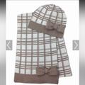 Kate Spade Accessories | Kate Spade Bow Plaid Cream Beige Hat & Scarf Set | Color: Cream/Tan | Size: 70” X 10”