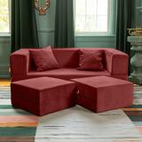 Zipcode Design™ Eugene Zipline Convertible Sleeper Loveseat & Ottomans, Textu Microvelvet Polyester in Red | 22 H x 61 W x 37.5 D in | Wayfair