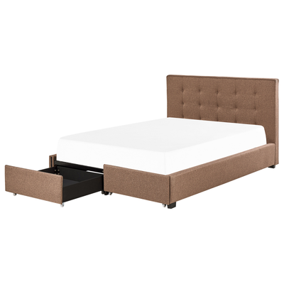 Polsterbett Braun Leinenoptik 160 x 200 cm mit Bettkasten Stauraum Modern Elegant Glamourös Gepolstertes Bett für Schlaf