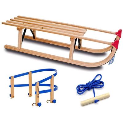 Davoser Schlitten COLINT "Davos Alpina Fun 100 mit Holz/Kunststofflehne und Leine", braun (buchefarben), SchlittenB:32,5cm H:25cm L:100cm, Buchenholz, B:32,5cm H:25cm L:100cm