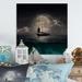 Breakwater Bay Fisher Boat on the Lake During Full Moon - Unframed Painting on Wood in Black/Blue/Brown | 30 H x 30 W x 1 D in | Wayfair