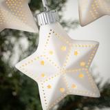 Illuminated Star Ornament White 4"H Ceramic Set of 3 - 4"L x 2"W x 4"H