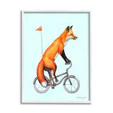 Stupell Industries Eccentric Red Fox Riding Bicycle Biking Flag Graphic Art White Framed Art Print Wall Art Design by Amelie Legault