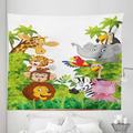 Cartoon Tapestry Style Zoo Animals Safari Jungle Mascots Tropical Forest Wildlife Pattern Fabric Wall Hanging Decor for Bedroom Living Room Dorm 5 Sizes Multicolor by Ambesonne