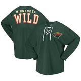 Women's Fanatics Green Minnesota Wild Spirit Lace-Up V-Neck Long Sleeve Jersey T-Shirt